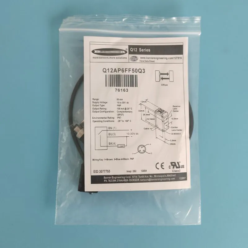 Фотоэлектрический датчик Banner Q12AP6FF50Q3 Photoelectric Sensor 76163 PNP M8 3
