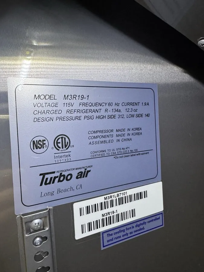 Морозильный шкаф Turbo Air Commercial Reach In Freezer M3R19-1 *Very Good Condit — фото лота 2