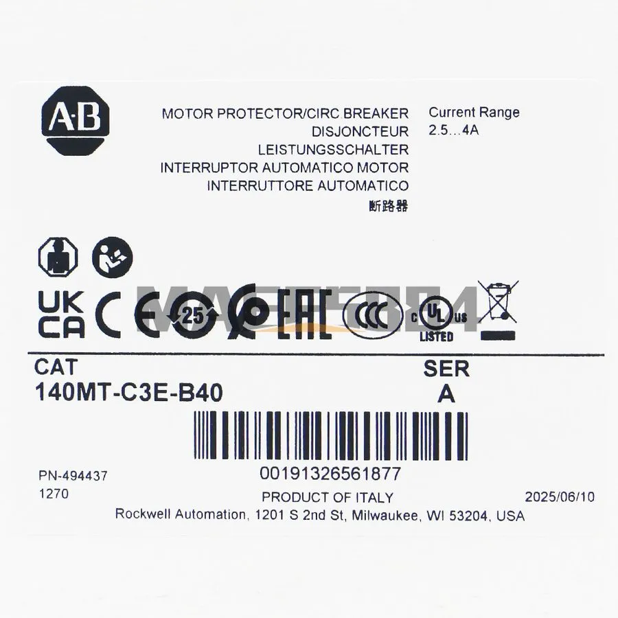 Автоматический выключатель 140MT-C3E-B40 AB MOTOR PROTECTION CIRCUIT BREAKER