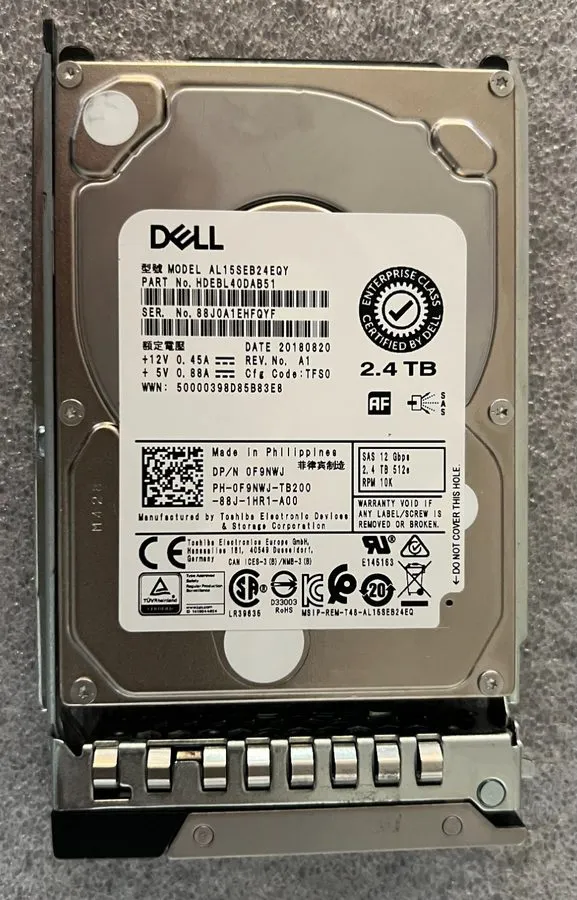 Сервер Dell 0F9NWJ 2.4TB 10K SAS 12G AL15SEB24EQY PowerEdge R640 R740 Server HDD