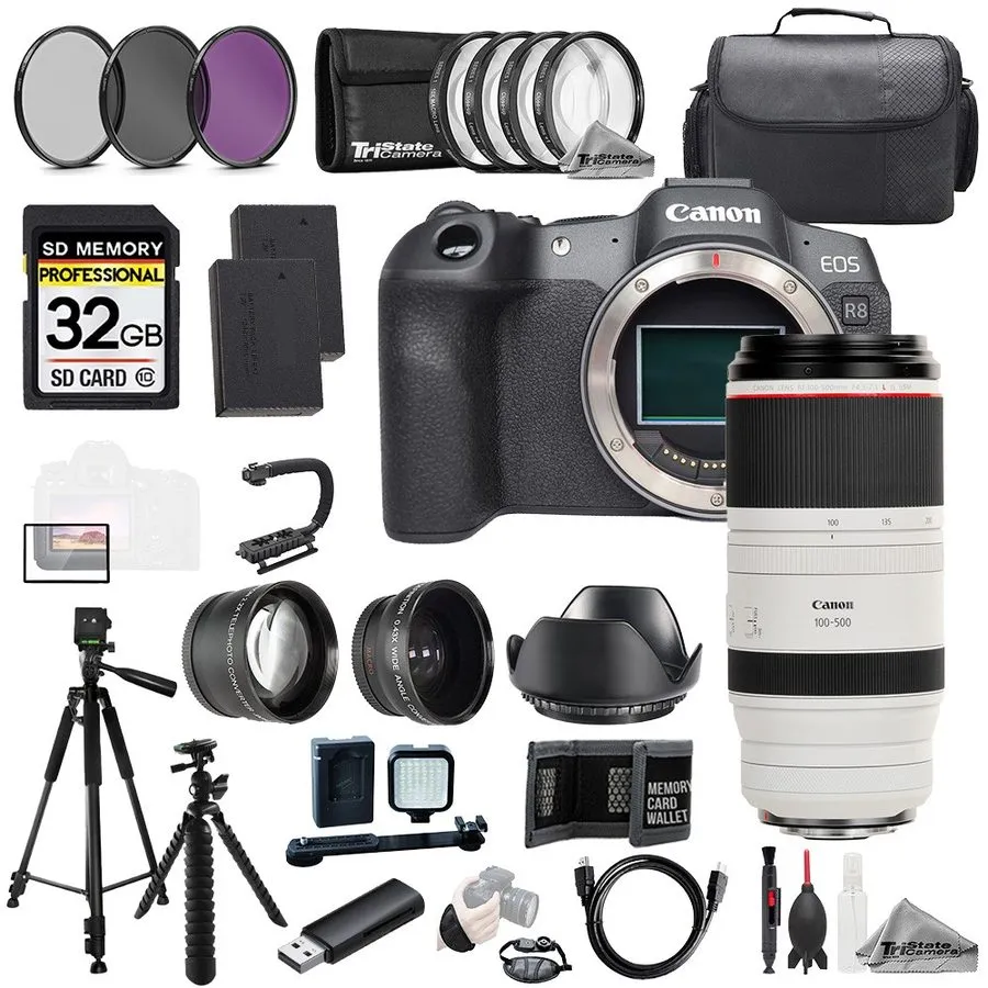 Объектив Canon EOS R8+ RF 100-500mm f/4.5-7.1L IS USM Lens+128GB+ExtBat+9PCFltr-