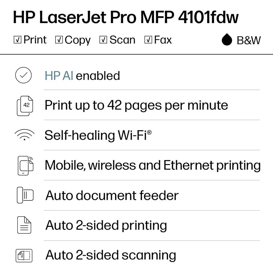 Лазерный принтер HP LaserJet Pro MFP 4101fdw Multifunction Laser Printer 2Z619F 