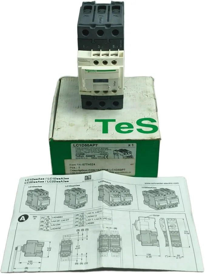 Контактор SCHNEIDER ELECTRIC TeSys D Contactor LC1D50AP7 3-Pole 50A 230VAC Coil 