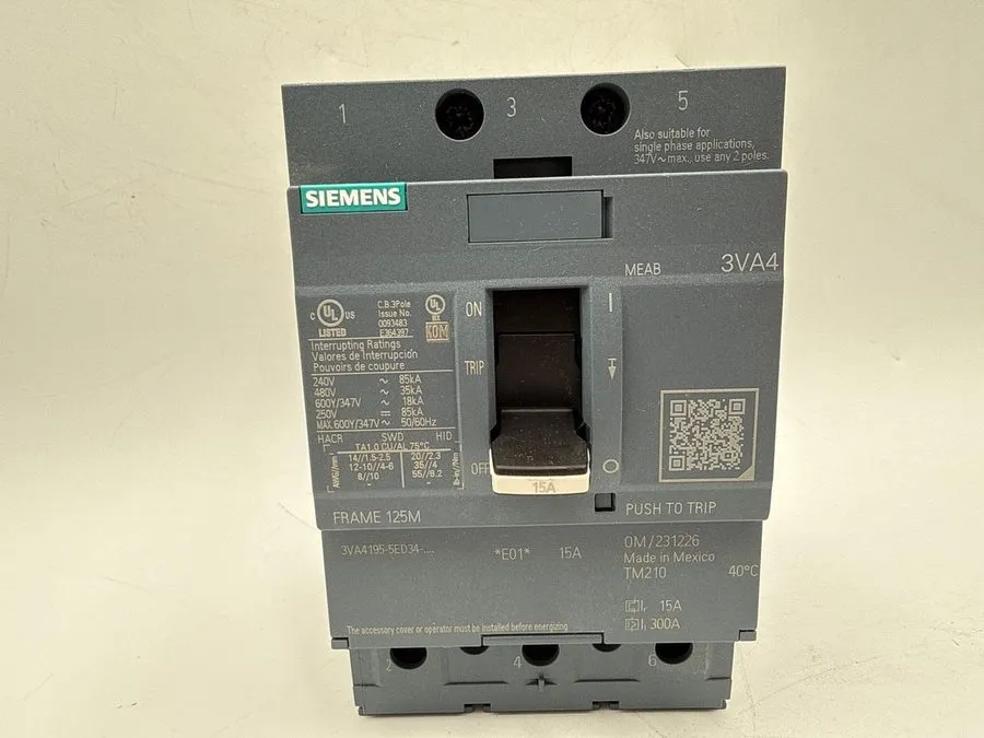 Автоматический выключатель 1 Siemens 3VA4195-5ED34-0AA0 3 Pole 15 Amp Circuit Br