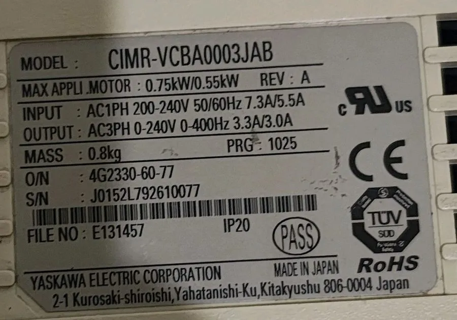 Привод Yaskawa V1000 CIMR-VCBA0003JAB 0.75KW 200-240VAC