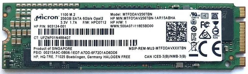 SSD-накопитель HP 926348-001 Micron 1100 M.2 256GB SSD Opal2 Disque Dur MTFDDAV2 — фото лота 1