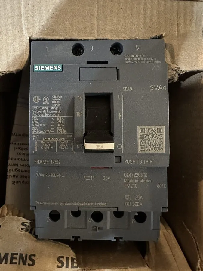 Автоматический выключатель Siemens 3VA4125-4ED34-0AA0 3p 25a 25k Circuit Breaker