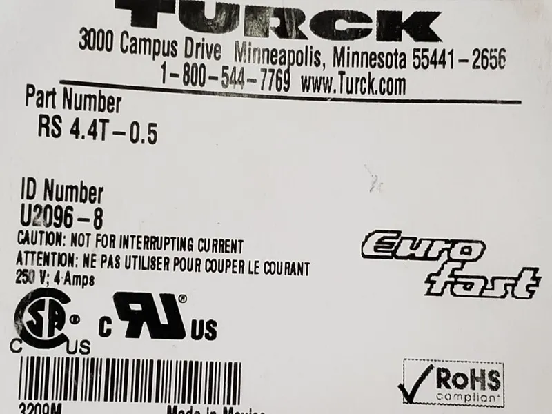 Соединительный кабель TURCK RS 4.4T-0.5 CORDSET M12 EUROFAST MALE 4 PIN (U2096-8