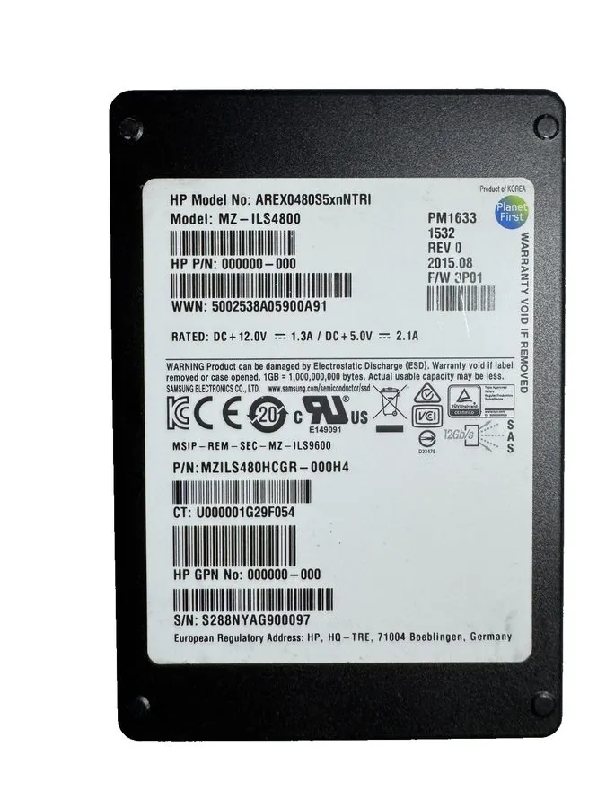 SSD-накопитель HPE SAMSUNG PM1633 920GB 2.5" SAS SSD 12Gbps/512b/s/ /Great Healt