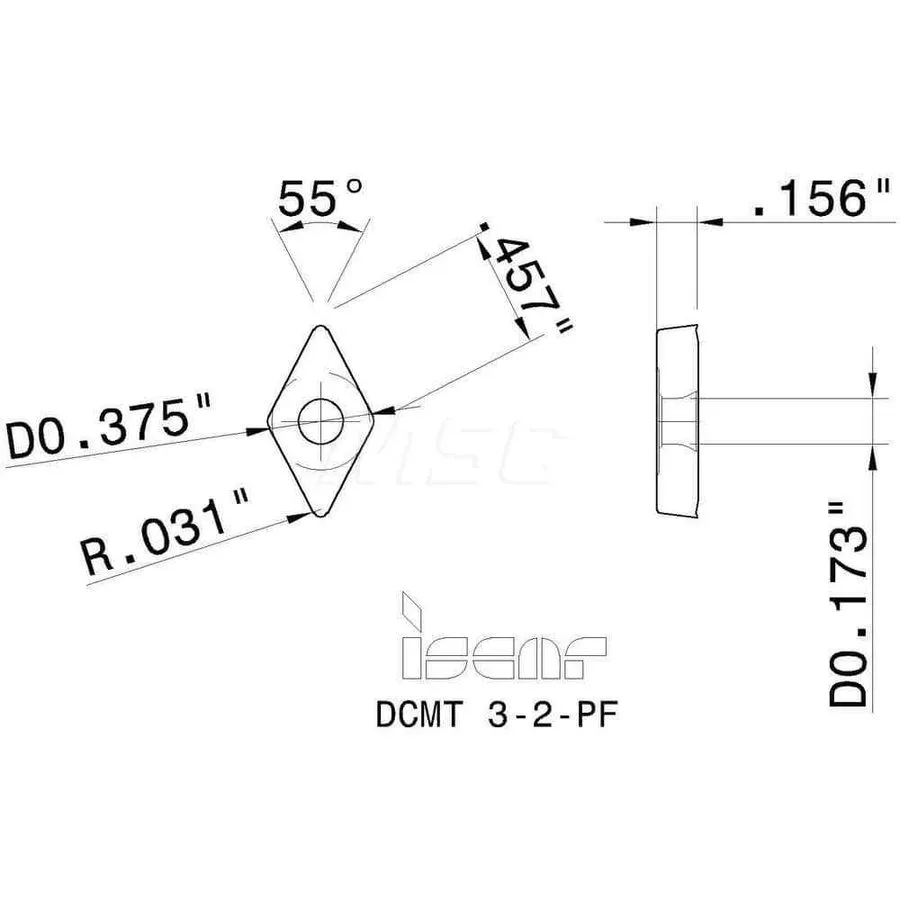 Режущий инструмент Iscar DCMT3-2 PF IC806 Carbide Turning Insert, 55? Diamond