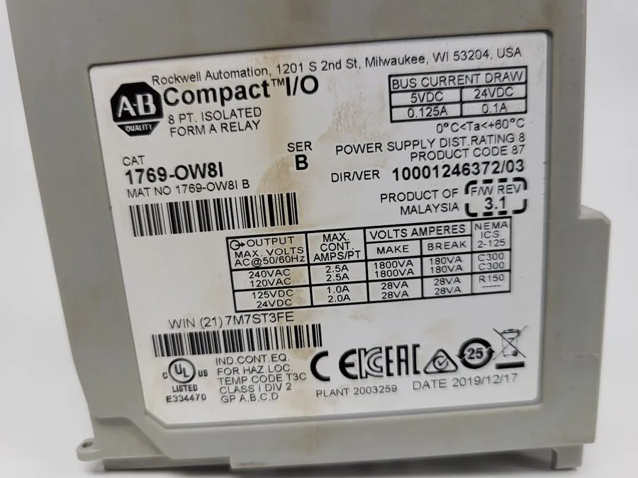 Модуль ввода-вывода Allen bradley 1769-OW8I CompactLogix Relay Output Module