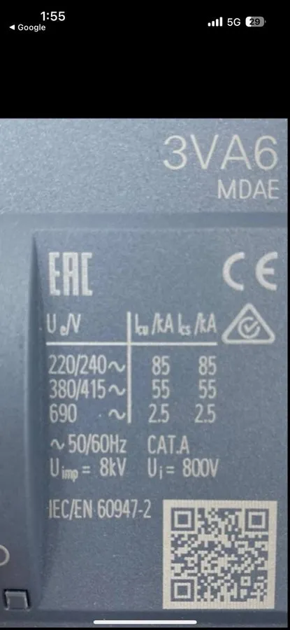 Автоматический выключатель Siemens 3VA6115-5KP31-0AA0 Molded Case Circuit Breake — фото лота 1