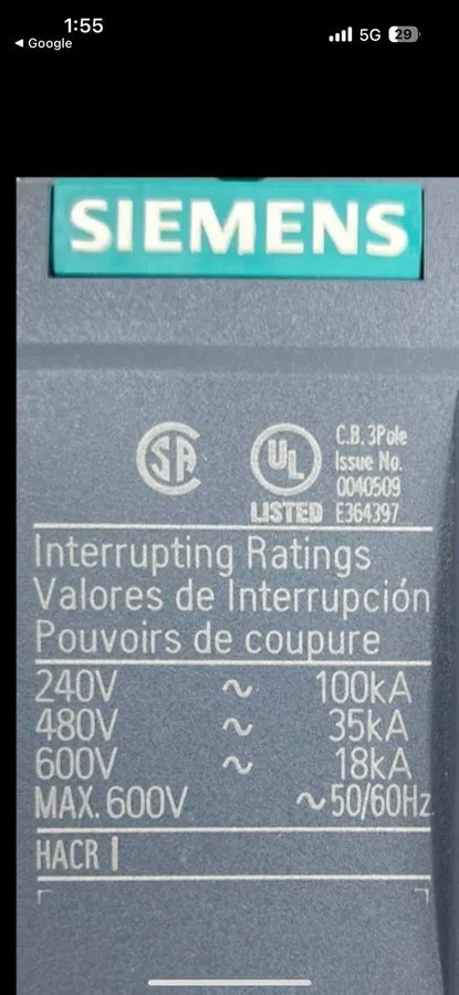Автоматический выключатель Siemens 3VA6115-5KP31-0AA0 Molded Case Circuit Breake — фото лота 2