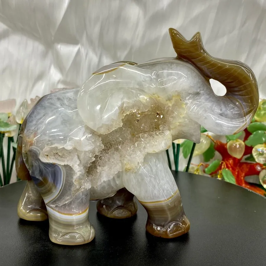 Лабораторный прибор 2.86LB Natural agate geode quartz crystal engrave Elephant s