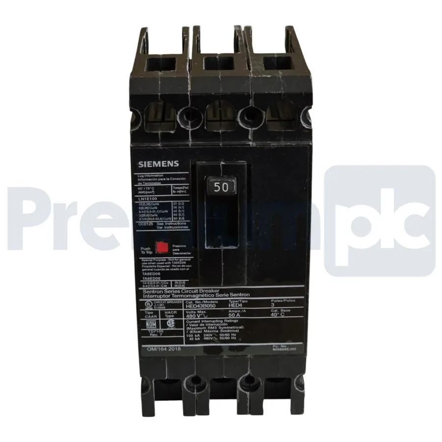 Автоматический выключатель Siemens Sentron Seires Breaker HED43B050 3 Pole 50 Am