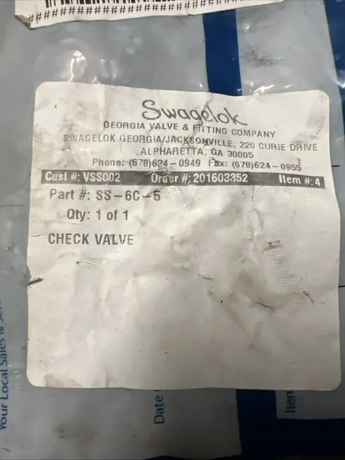 Клапан Swagelok SS-6C-5 Stainless Steel Poppet Check Valve FNSP — фото лота 1