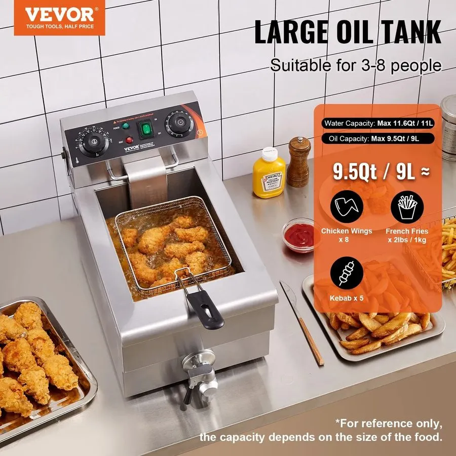 Фритюрница VEVOR Commercial Deep Fryer, 1500W Electric Countertop Fryer with Bas