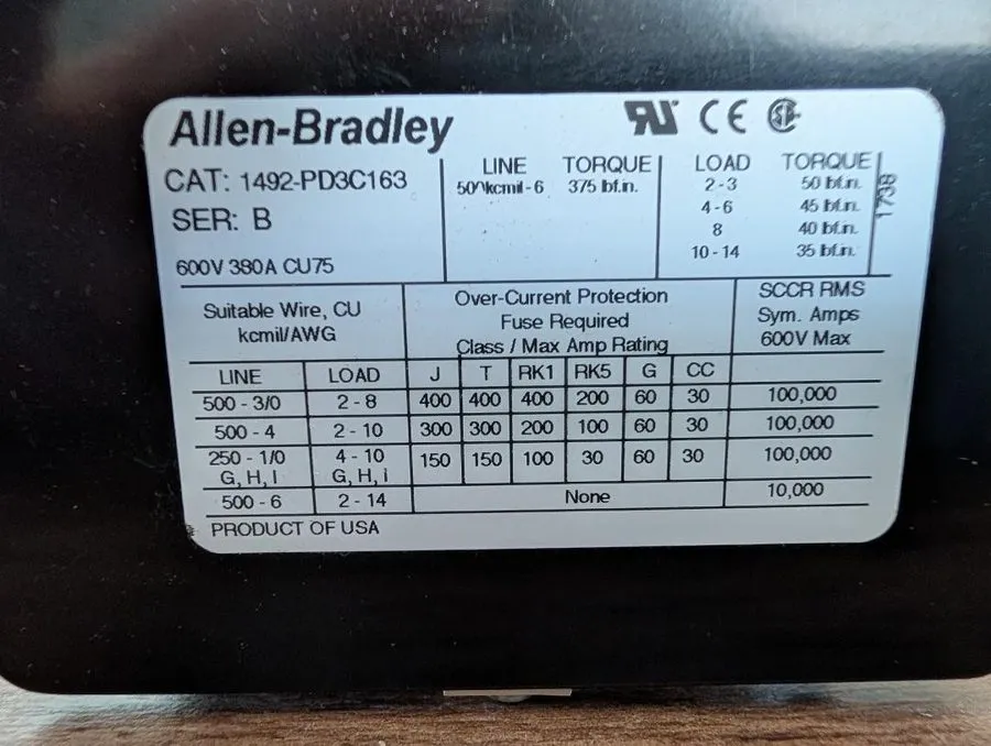 Клеммная колодка ALLEN BRADLEY (1492-PD3C163) 600V POWER TERMINAL BLOCK (b9)