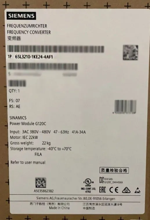 Частотный преобразователь Siemens 6SL3210-1KE24-4AF1 SINAMICS G120C RATED POWER 