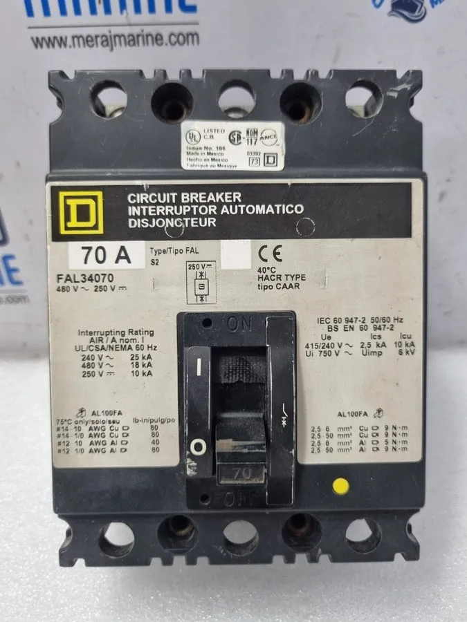 Автоматический выключатель SQUARE D FAL34070 70 AMP 480V 3 POLE CIRCUIT BREAKER  — фото лота 1
