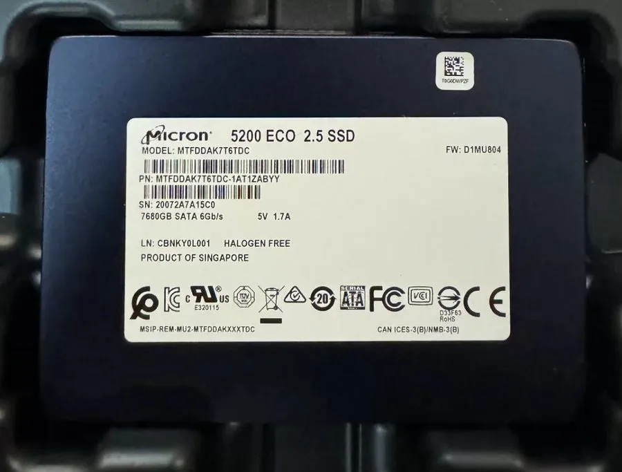 SSD-накопитель Micron 5200 ECO 7.68TB SSD 2.5" SATA 6Gb/s MTFDDAK7T6TDC-1AT1ZABY