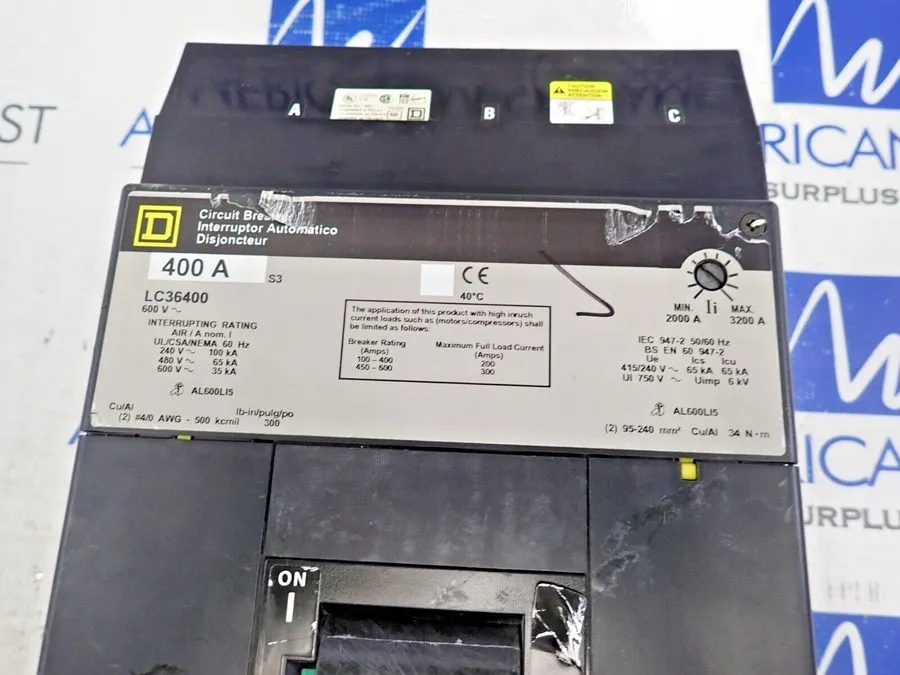 Автоматический выключатель Square D LC36400 400 Amp 600V 3 Pole 65KA@480V I-Line