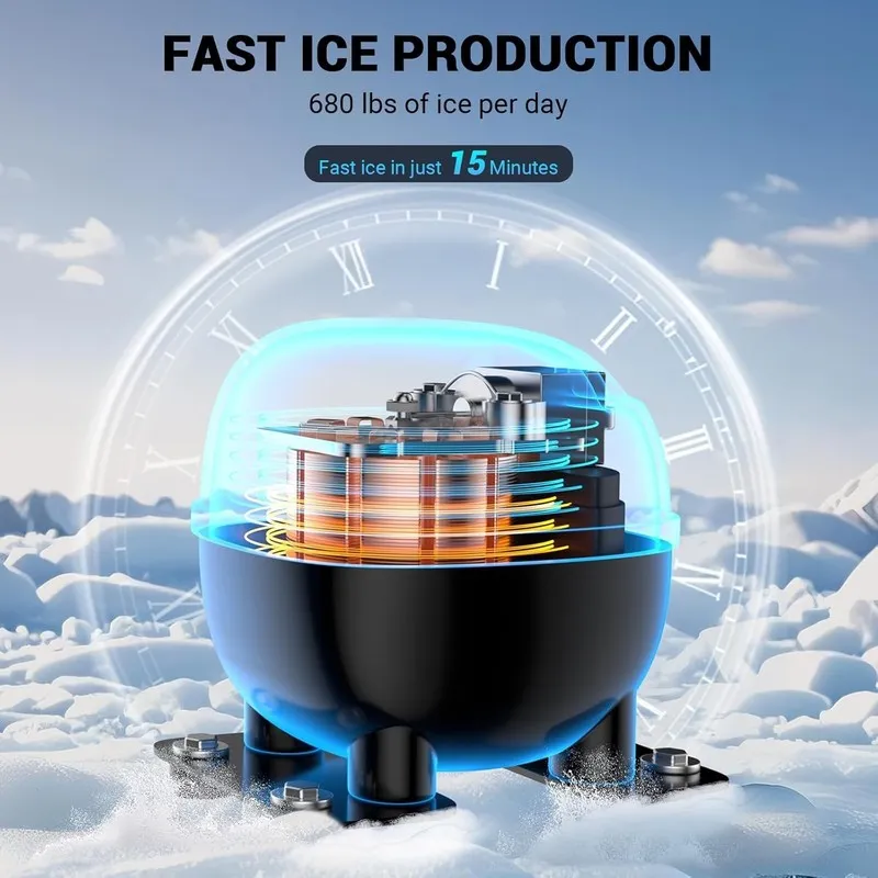 Льдогенератор Commercial Ice Maker Machine 680LBS/24H, 1200W Industrial Ice Mach