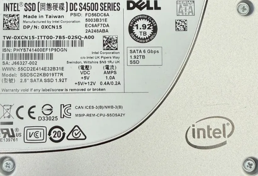 SSD-накопитель XCN15 Dell Intel DC S4500 1.92TB SATA 6Gbps 2.5" SSD SSDSC2KB019T