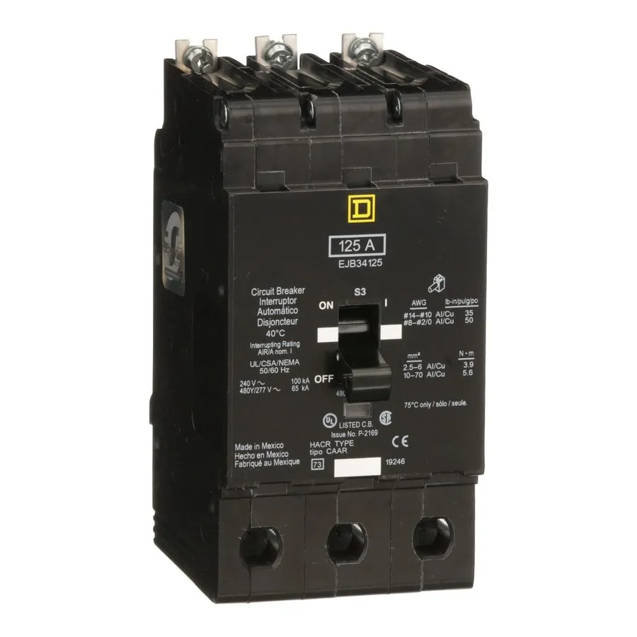 Автоматический выключатель Square D EJB34125 3p 480v 125a 65k NF Bolt In Circuit