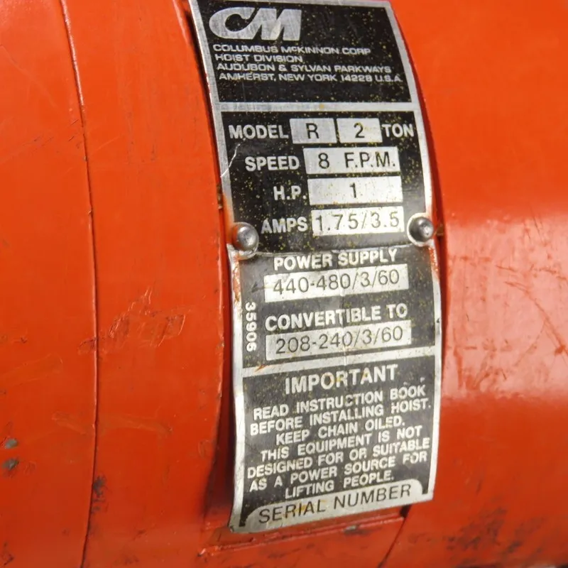 Таль CM Lodestar Model R 2 Ton 4000LB Electric Chain Hoist 8FPM 3Ph 230/460V 20'