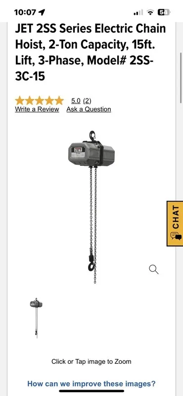 Таль JET 2SS-3C-15 230V/460V 2 Ton 3 Phase Electric Chain Hoist w/ 15' Lift