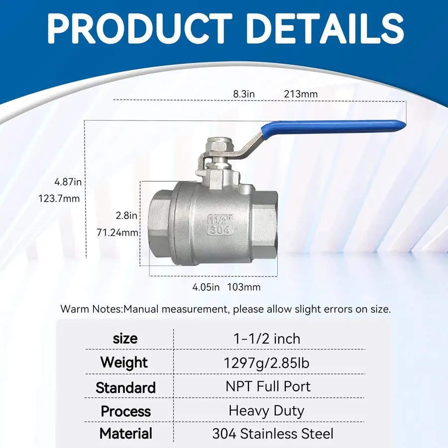Клапан Full Port Ball Valve 3/4 NPT 304 Stainless Steel WOG1000 Heavy Duty — фото лота 1