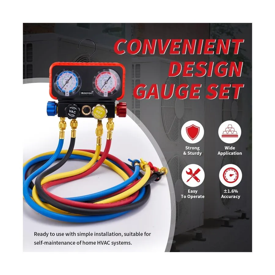 Манометрический коллектор HVAC Manifold Gauge Set R22/R410a/R134a w/ 5FT Hoses & — фото лота 1