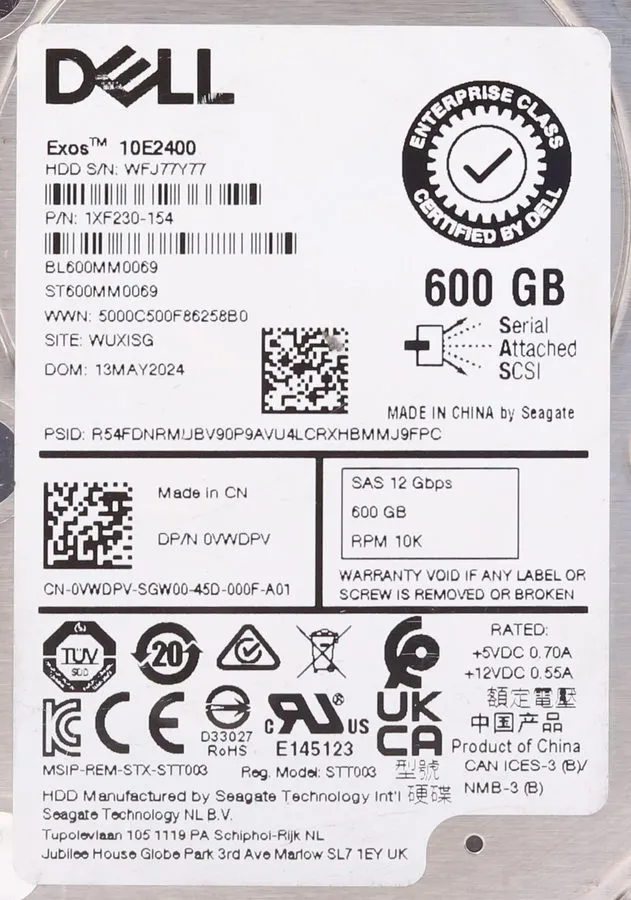 Сервер Dell 0XXTRP ST600MM0069 600GB 10K 12Gbps SAS 2.5 Inch Server Hard Drive