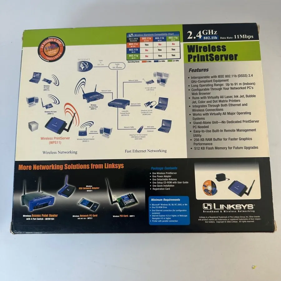 Маршрутизатор Linksys WPS11 ver. 3 Wireless PrintServer 802.11b 2.4GHz Parallel 