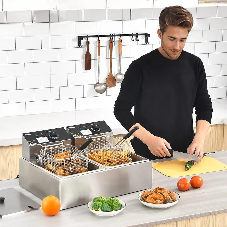 Фритюрница Electric Deep Fryer 17.2L/18.2QT Stainless Steel Dual Tank Commercial — фото лота 1