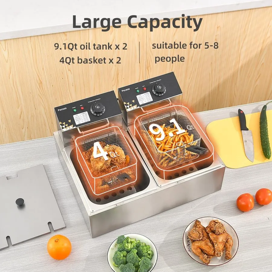 Фритюрница Electric Deep Fryer 17.2L/18.2QT Stainless Steel Dual Tank Commercial — фото лота 2