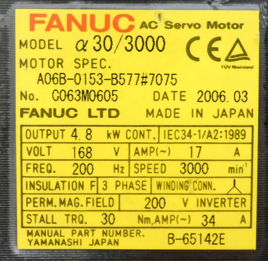 Серводвигатель Fanuc A06B-0148-B177 Ac Servo Motor. A22/3000 Rpm-3000 — фото лота 2