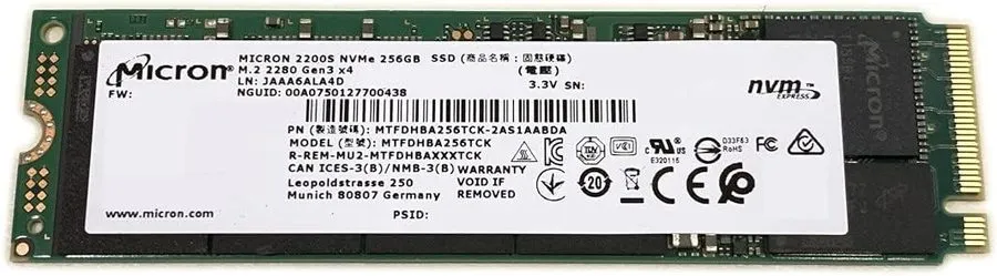 SSD-накопитель Micron 2200S 256GB M.2 2280 NVMe PCIe Gen3 x4 SSD MTFDHBA256TCK