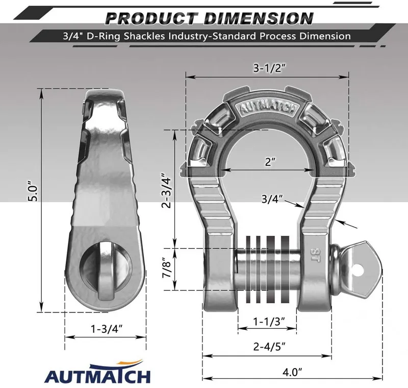 Такелажная скоба Shackles 3/4" D Ring Shackle 77,000Ibs(35T) Break Strength with — фото лота 2