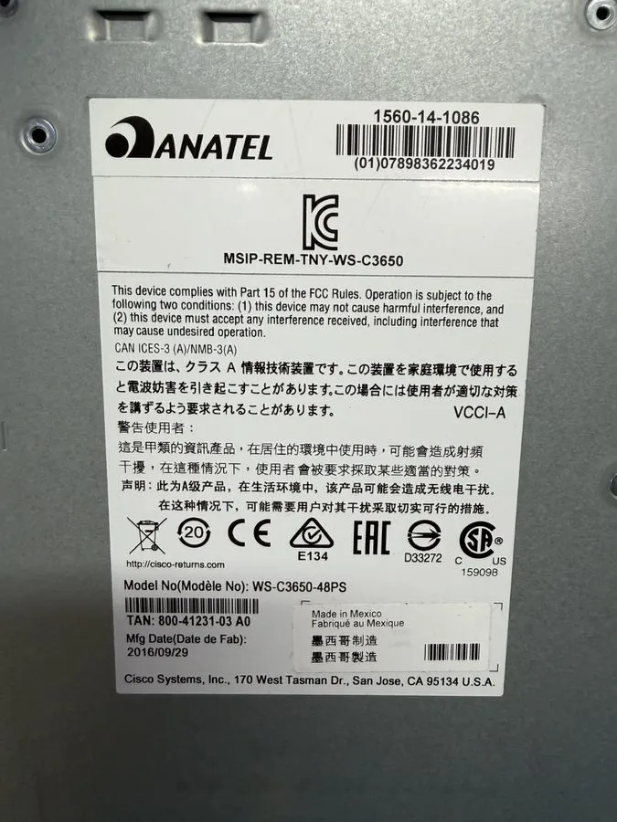 Коммутатор Cisco Catalyst 3650 (WS-C3650-48PS) Desktop Switch