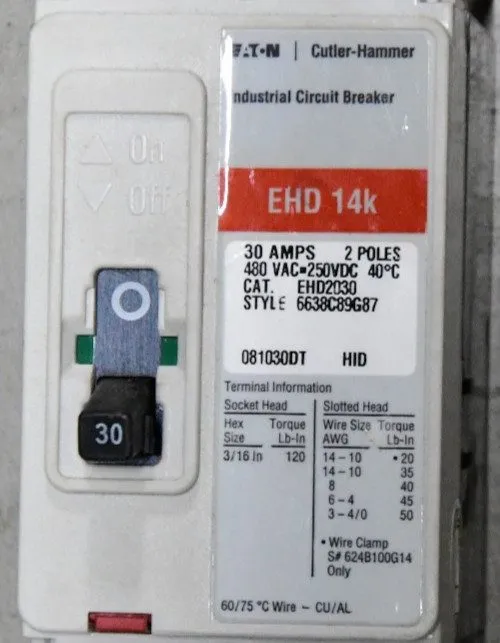 Автоматический выключатель Eaton Cutler Hammer EHD 2 pole 30 amp 480v EHD2030 Ci