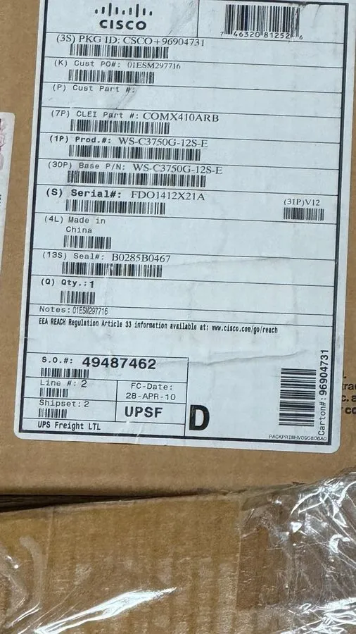 Коммутатор Cisco Catalyst 3750G 12 Port Gigabit SFP Switch WS-C3750G-12S-E