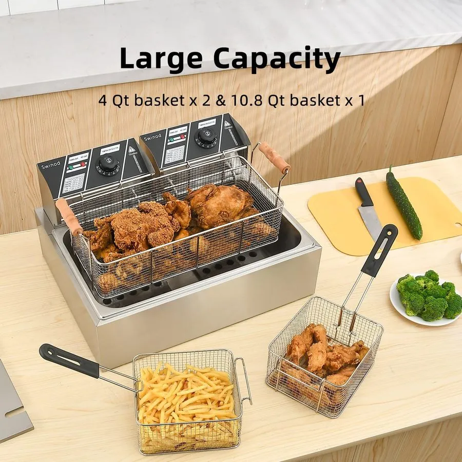 Фритюрница Commercial Deep Fryer with Baskets, 3400W 12.7QT/12L Thickened Stainl — фото лота 2