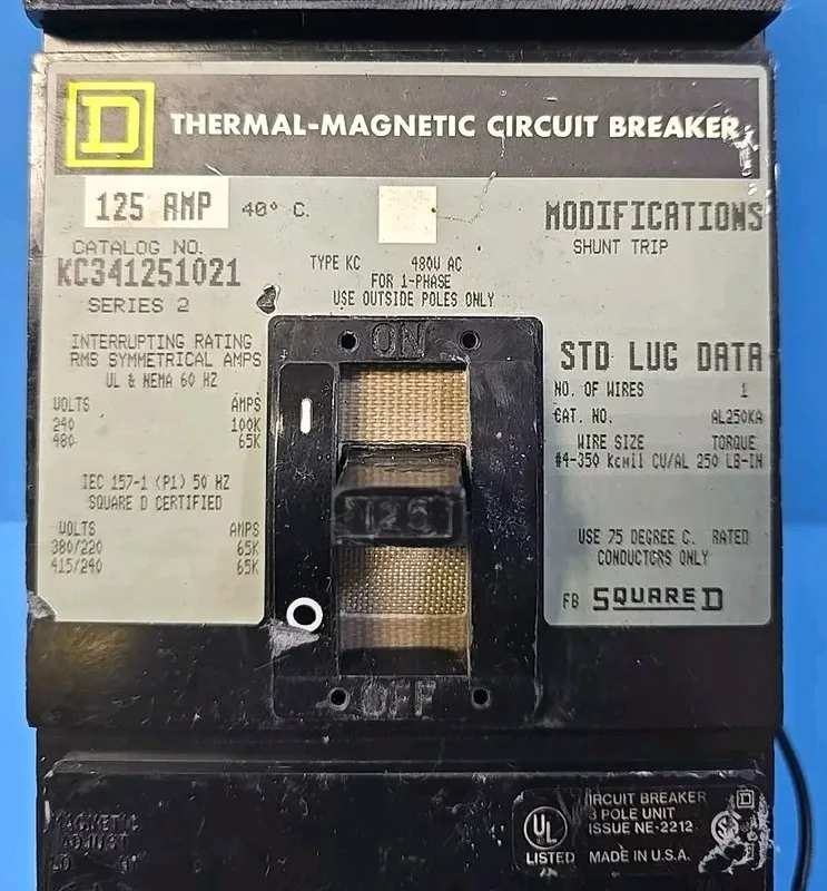Автоматический выключатель Square D KC341251021 Circuit Breaker 3P 125A 480V