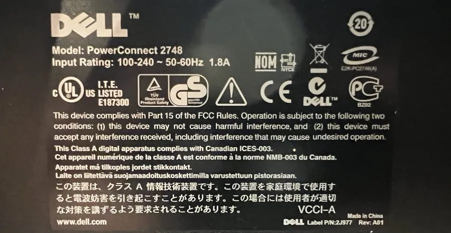 Коммутатор Dell PowerConnect 2748 48-Port Managed Layer 2 Gigabit Rackmount Swit — фото лота 1