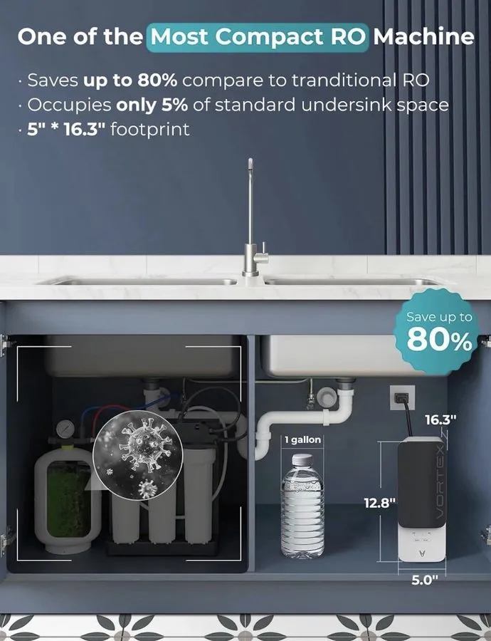 Насос 800GPD RO Water Filter Reverse Osmosis System 8 Stage 3:1 Pure to Drain — фото лота 3