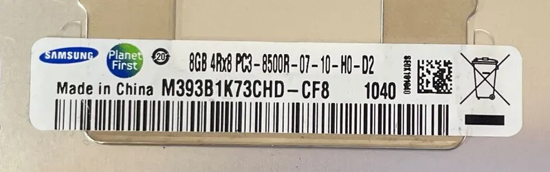 Модуль памяти Samsung 8GB 4Rx8 PC3L-8500R DDR3 ECC RDIMM M393B1K73CHD-YF8 Server