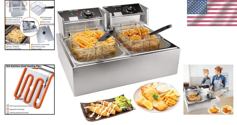 Фритюрница Commercial Deep Fryer with Baskets, 3400W 12.7QT Stainless Steel