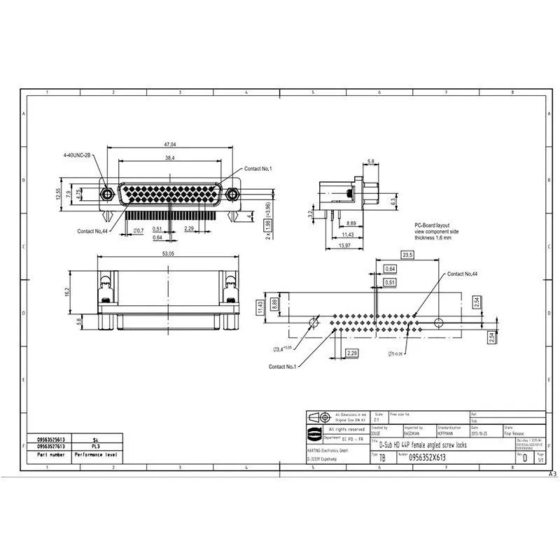 Разъём HARTING Female Connector 09563527613 44-pin